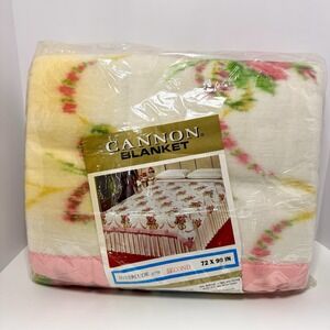 VTG Cannon Interlude Blanket 72"x90" Full Twin Pink Trim Floral READ DESCRIPTION